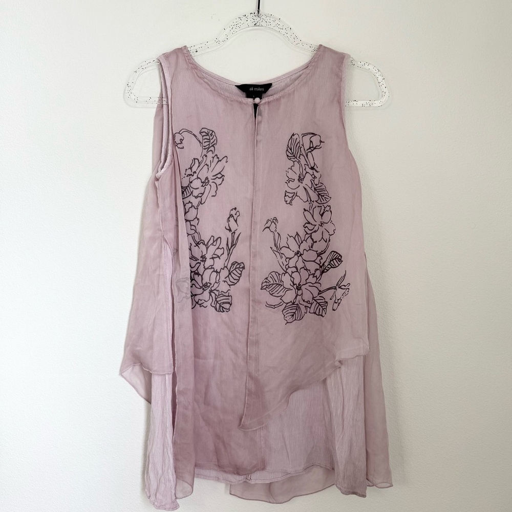 Ali Miles Pink Asymmetric Sleeveless Floral Top Blouse Size S